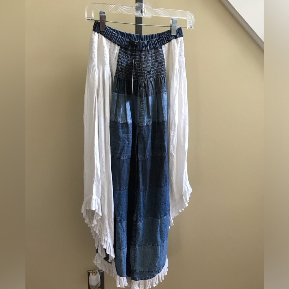 Boho Wide Leg Patchwork Pants with White Side Panels